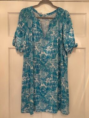 Lilly Pulitzer Easley Blue & White Printed V-Neck Dress in Sunny State of Mind